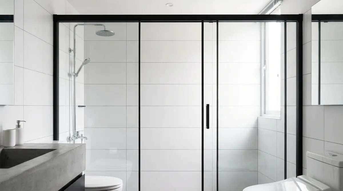 台北淋浴拉門安裝行情 2026:一次看懂費用、材質、施工差異(含最新市場價格表) 4 新北簡框淋浴拉門安裝範例 - 雙潢浴門