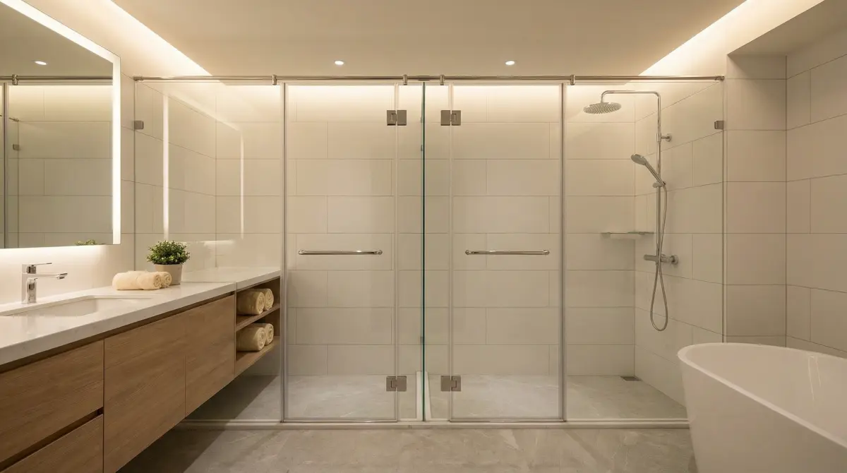 新北淋浴拉門價格怎麼算?2026 專業師傅公開「報價背後的 8 個條件」 11 安裝完成後的現代化明亮浴室,展現專業施工品質