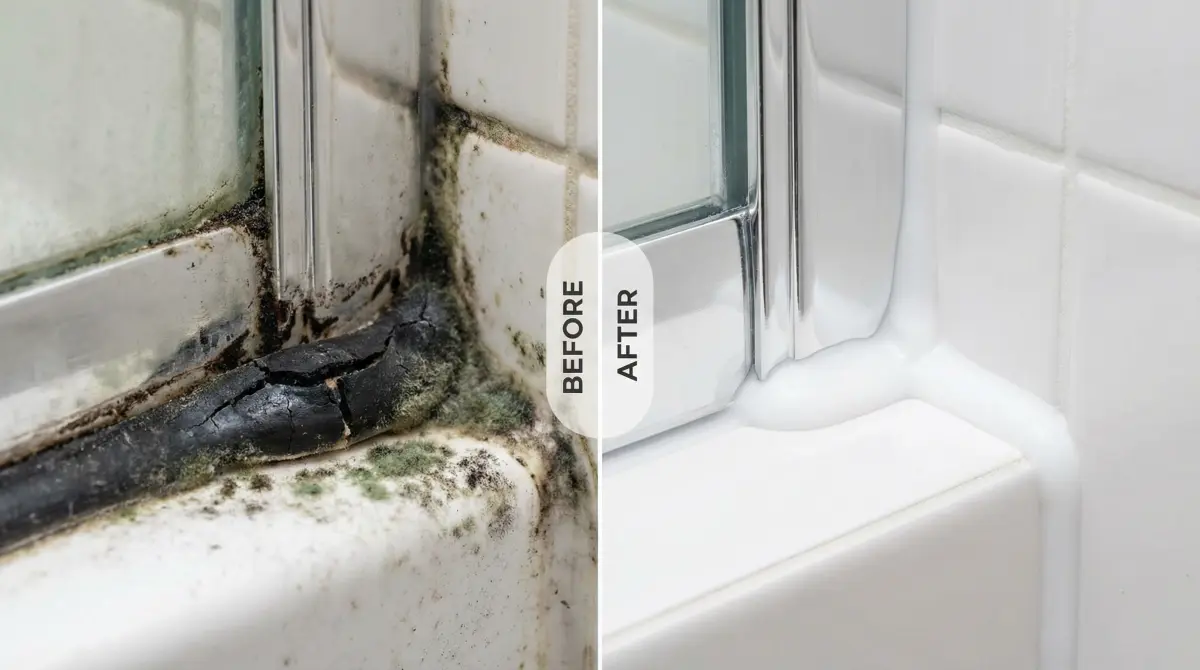 新北淋浴拉門價格怎麼算?2026 專業師傅公開「報價背後的 8 個條件」 9 劣質矽利康發霉變黑與專業防霉矽利康的對比