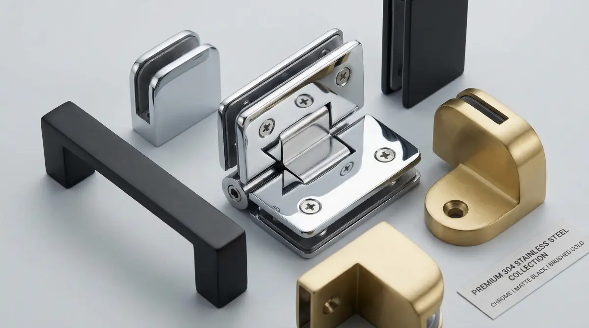 新北淋浴拉門價格怎麼算?2026 專業師傅公開「報價背後的 8 個條件」 6 高品質304不鏽鋼淋浴拉門五金,包含亮面、消光黑、拉絲金